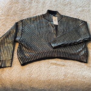 Shimmering Black and Gold Turtleneck Sweater